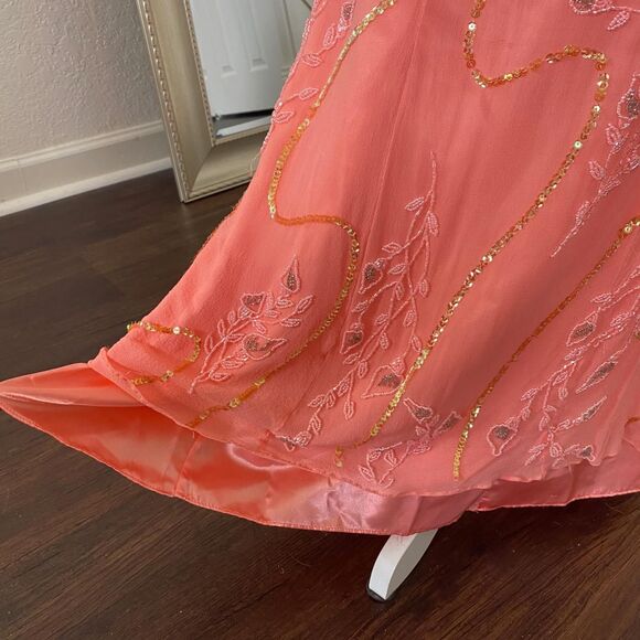 Ethereal Fairy Coquette Floral Beaded Silk Mermaid Long Formal Prom Dress Gown S - Picture 6 of 8